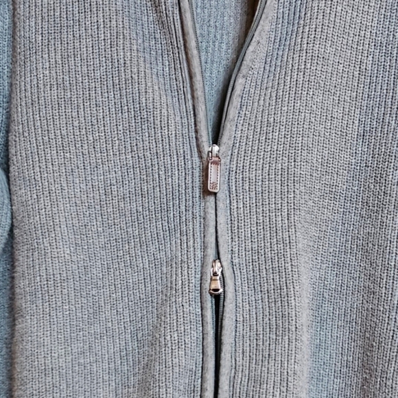 IZOD Men's Gray Long Sleeve Reversible Zipper Woven Cotton Knit Sweater Cardigan - Picture 8 of 10